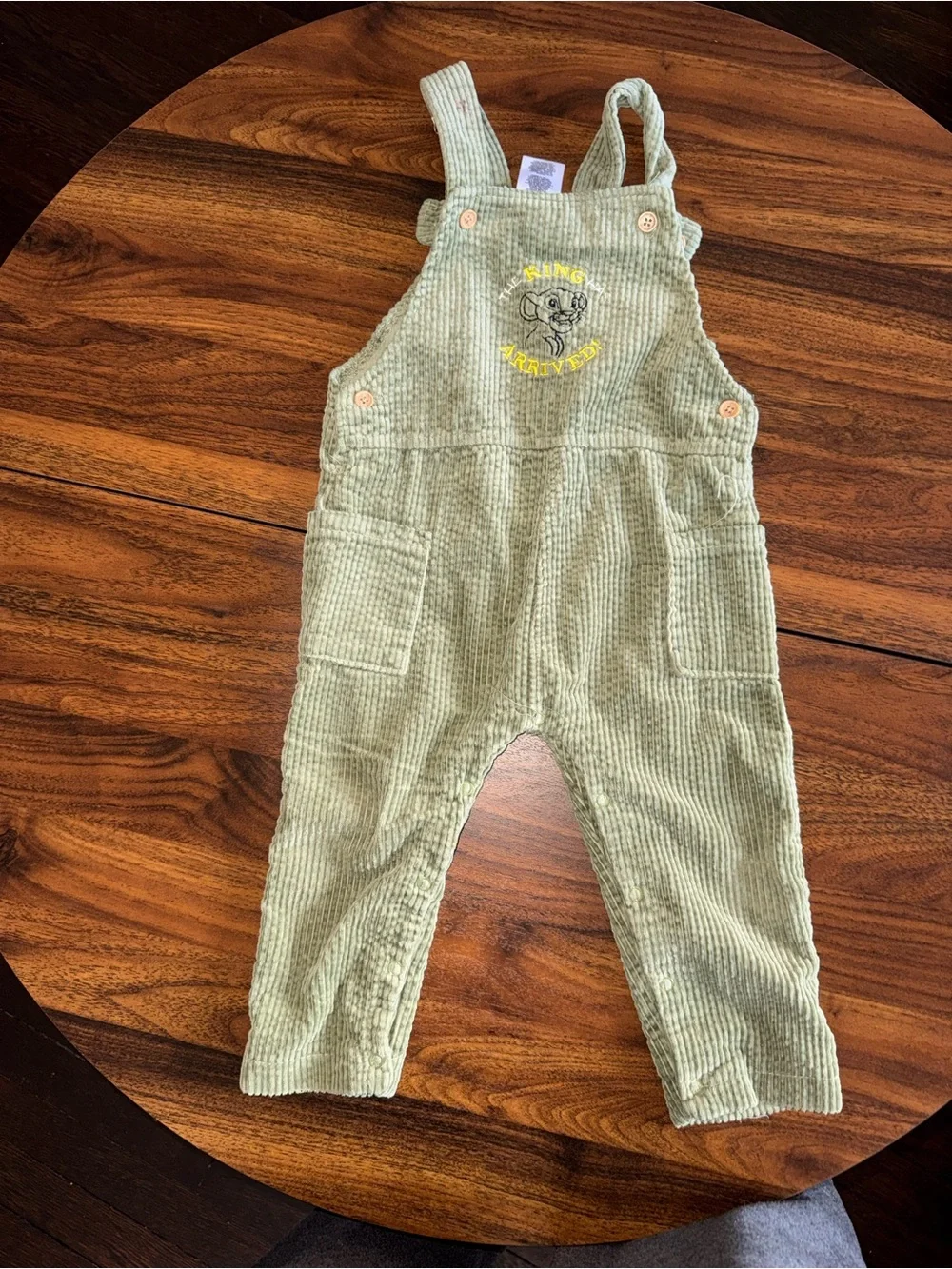 Disney baby Kids Olive Green Corduroy Overalls and Cream Printed Top Set
